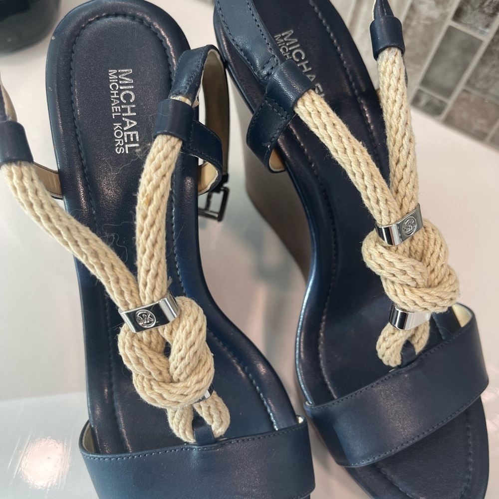 Michael Kors Navy Blue Nautical Wedge Sandals size 9 - Picture 3 of 8